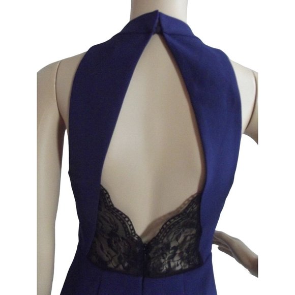 Express 6 Blue Mock Neck Keyhole Sleeveless Sheath Dress back black lace small - Picture 7 of 12